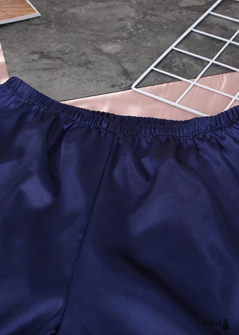 Pijama bohemio, conjunto de pijama de satén Corinne en azul marino